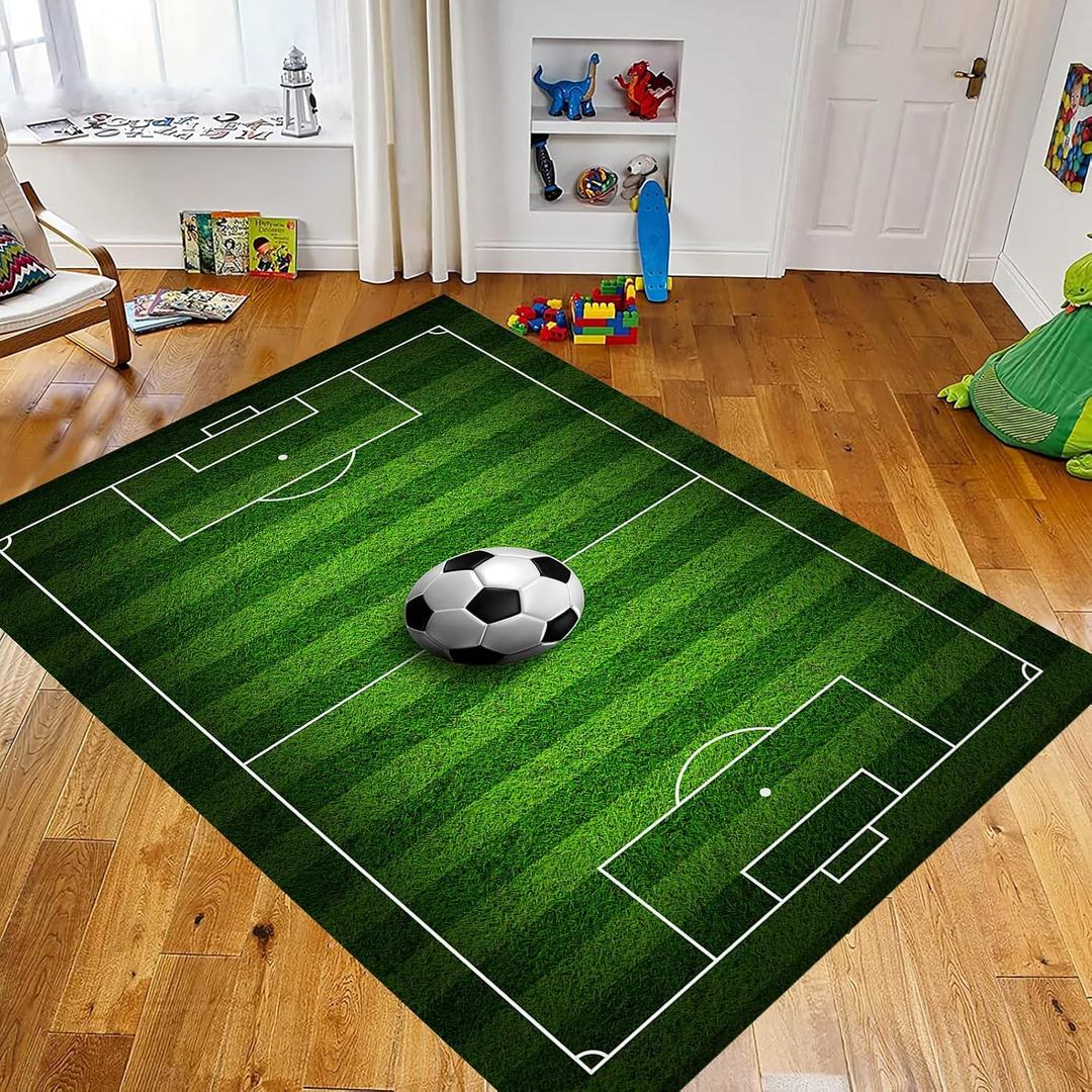 Osimiccp Soccer Rug for Bedroom,3'x5' Non Slip Sports Carpet,Soccer Field Rugs for Living Room and Game Room Decor