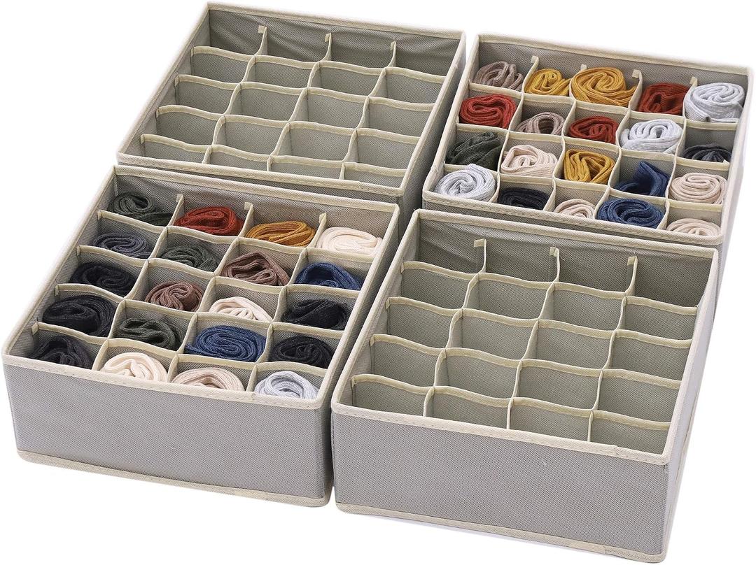 DIOMMELL Set of 4 Foldable Cloth Storage Box Closet Dresser Drawer Organizer Fabric Baskets Bins Containers Divider for Clothes Underwear Socks Lingerie Clothing, Grey 40-0000