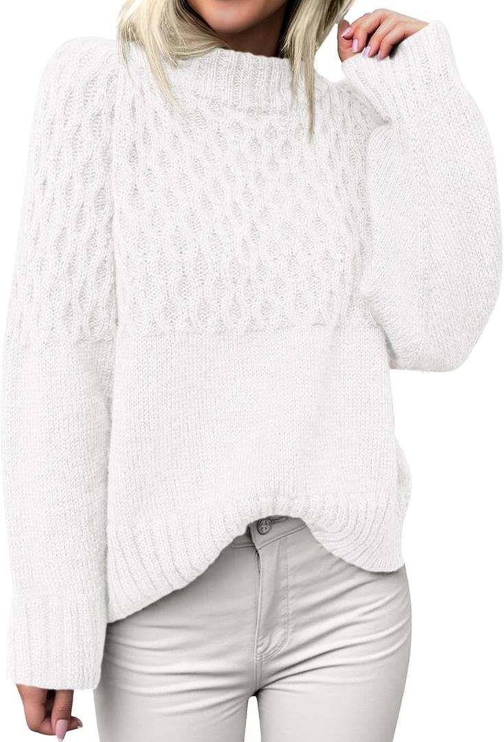 PRETTYGARDEN Oversized Sweaters for Women 2025 Fall Cute Cable Knit Long Sleeve Crewneck Chunky Pullover Tops Winter Clothing (M)