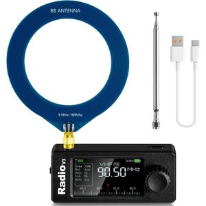 Si4732 Mini Radio V3 Pocket Radio | Mode: AM/FM/LSB/USB Band: HF SW MW VHF All Band Radio Receiver | 800mAh Battery for Outdoor Adventures, Travel, and Daily Use (Headphone Amplifier) (Black)