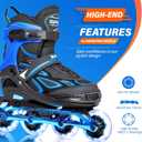 2PM SPORTS Vinal Inline Skates for Men with Light up Wheels Beginner Skates Fun Illuminating Outdoor Roller Skates for Kids and Adults - Azure X-Large