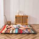MAXYOYO Bohemian Retro Floor Mattress Vintage Floral Japanese Futon Mattress Roll Up Thicken Sleeping Mat Portable Camping Mattress Floor Lounger Couch Mattress Pad Twin Size