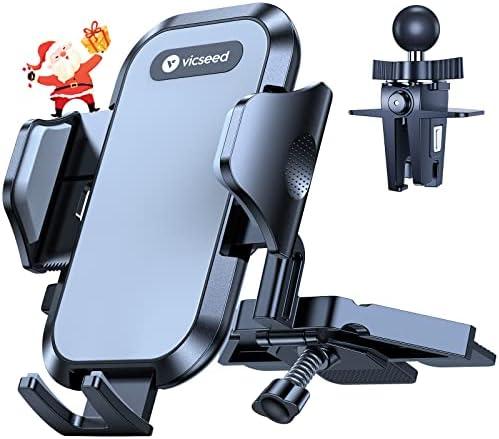 VICSEED Military-Grade Sturdy Car Phone Holder Mount, Upgraded Anti Shake Metal CD Slot & Air Vent Thick Case Friendly Phone Mount for Car Fit for iPhone 16 15 14 Samsung All Phones