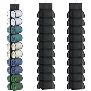 2-Pack Hanging Organizer for Closet - 20 Pocket Storage Leggings, Yoga for Pants & Accessories Multi-Pocket Closet Organizer for Apartments & Dorms, Space-Saving, Behind Door Design (Black)
