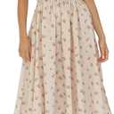 R.Vivimos Womens Summer Floral Print Puff Sleeves Vintage Ruffles Midi Dress (Small, Beige)
