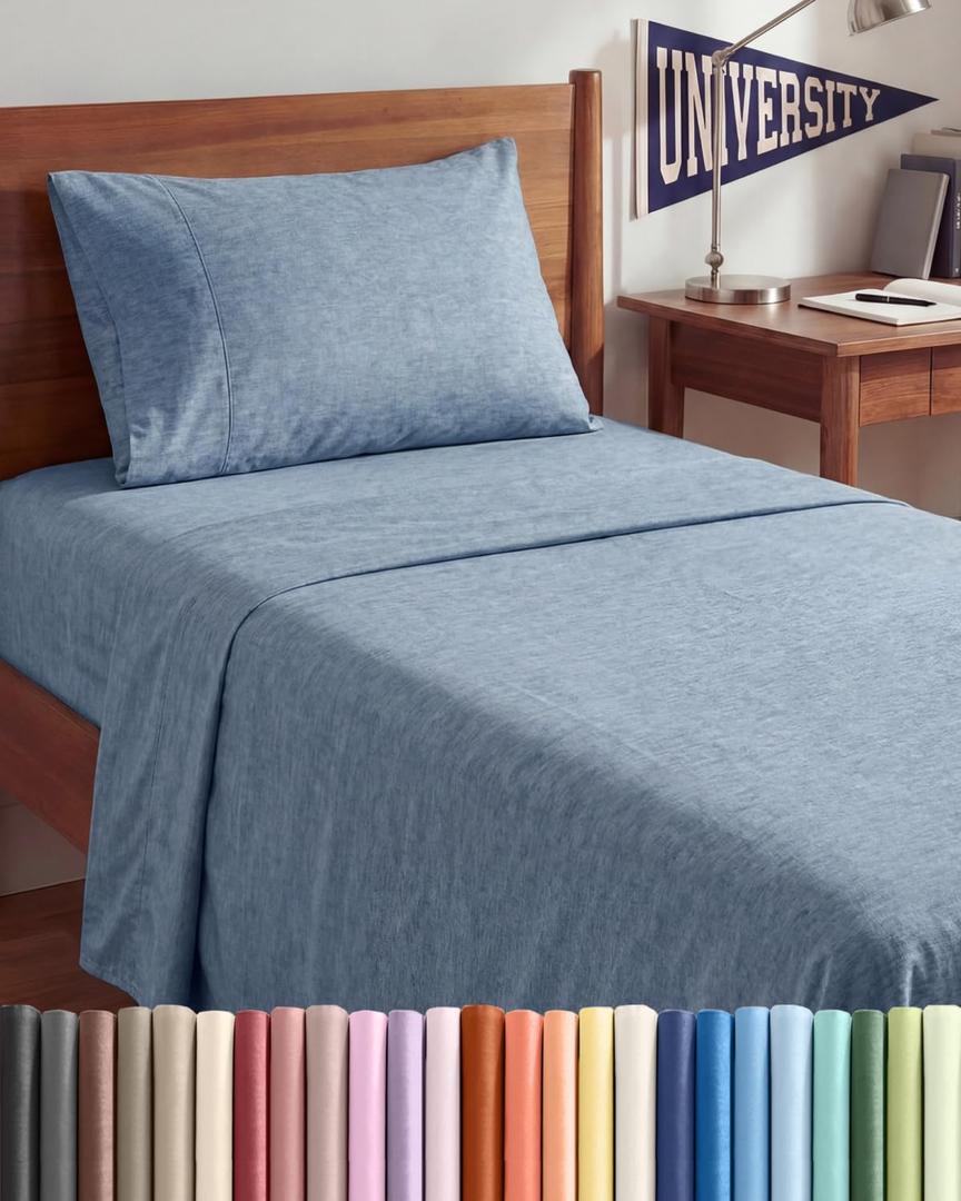 Twin XL Size 3 Piece Sheet Set - Comfy Breathable & Cooling Sheets - Hotel Luxury Bed Sheets for Women & Men - Deep Pockets, Easy-Fit, Soft & Wrinkle Free Sheets - Heathered Blue Oeko-Tex Bed Sheets