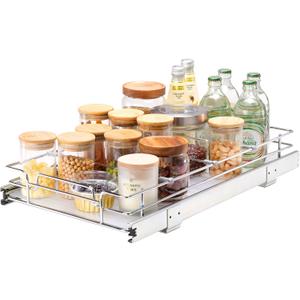 VEVOR 12.5"Wx21"Dx3.5"H Pull Out Cabinet Organizer, Heavy Duty Slide Out Pantry Shelves, Chrome-Plated Steel Roll Out Drawer, Drawer Storage for Home Under Sink, 14"Wx22"Dx7"H Install Size for Cabinet
