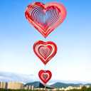Wind Spinners Outdoor, 3D Red Hearts Hanging Wind Spinners, 14 inches, Kinetic, Stainless-Steel Metal, Smooth Spinning, Indoor and Outdoor Decoration for Garden, Patio, Yard, Gift for Women Mom Wife