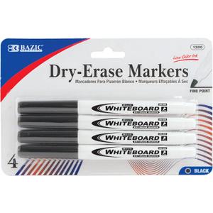 2 x BAZIC Products Dry Erase Marker Black Fine Tip, Whiteboard Pen Marcador, Low Odor Markers White Board Pens for Office School Supplies (4/Pack), 1-Pack