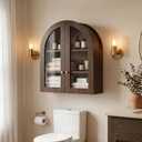 Arched Wall Cabinet, Bathroom Cabinet Wall Mount with Glass Doors & Adjustable Shelf, Floating Medicine Cabinet for Bathroom, Kitchen, Living Room Storage, Walnut