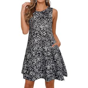 Elescat Women's Summer Dresses 2025 Beach Casual Sleeveless Black Floral Print Tank Loose Sundress with Pocket (Medium)
