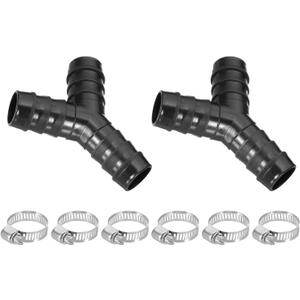 PATIKIL Washing Machine Hose Splitter Y-Type Reducer, 2Pcs Dishwasher Drain Hose Adapter Plastic Three-Way Split Pipe Connector with 3 Clamps for Bathrooms Balconies Kitchens, Black