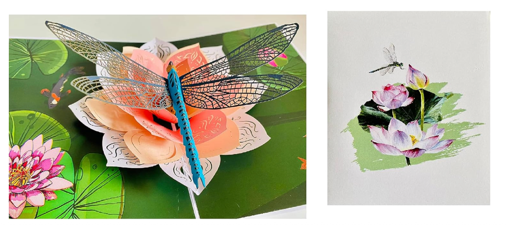 ETA 3D Flower Birthday Pop up Card, 3d Lotus and Dragonfly Card for Girlfriend, Wife, Mum, Grandma, Teacher's Day, Mother Day, Anniversary, Thinking of You, Thank you, F21
