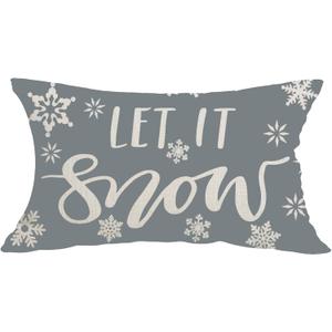 Let It Snow Snowflakes Grey Background Winter Decorative Lumbar Pillowcase Throw Pillow Cover Case Chair Sofa Bed Home Decoration Cotton Linen Rectangular 12 x 20 Inches