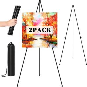 Easel Stand for Sign, 63" Portable Easels Stand for Display, Lightweight Adjustable Tripod Art Easel Stand for Wedding Sign, Black Metal Painting Easel with Portable Bags (2 Pack)