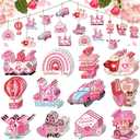 Glenmal 48 Pcs Valentine Day Wooden Ornaments Pink Valentine Tree Decorations Heart Gnome Truck Heart Love Hug Me Hanging Wood Cutouts Decor for Party Favors DIY Crafts(Love Style)