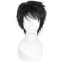 OYSRONG Men Short 11.81''/30cm Black Curly Wig, Multifunction Fluffy Layered Frizzy Cosplay Heat Resistant Fibre Wig