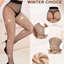 QooNoo Women Fleece Lined Tights High Waisted Pantyhose Opaque Black Sheer Translucent Winter Warm Leggings Shapewear (X-Small, Footed Fishnet)