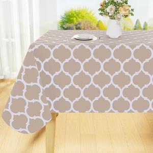 Smiry Rectangle Table Cloth, Waterproof Vinyl Tablecloths with Flannel Backing for Rectangle Tables, Wipeable Spillproof Plastic Tablecloth for Dining, Camping, Indoor and Outdoor (52"x70", Khaki)