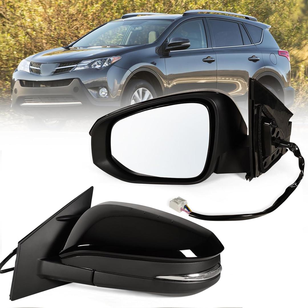 Left Driver Side Mirror Fits 2013-2015 Toyota RAV4 with Power Heated Turn Signal and Manual Folding Without Blind Spot Match Black Replace 87940-42B50 (7Pins)