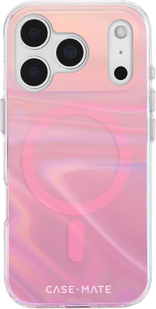 Case-Mate Soap Bubble iPhone 17 Pro Case [Compatible with MagSafe] - Stylish Phone Case for Women with 12ft Drop Protection - Premium Magnetic Cover for iPhone 17 Pro - Peach Iridescent