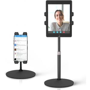 iPad Tripod Stand, Mount Foldable Floor Tripod for iPad, Height Adjustable 360 Degrees Rotating 7 to 12 Inch Tablets Perfect for Facetime, Video, Zoom, Phone Holder, Bluetooth Remote Control
