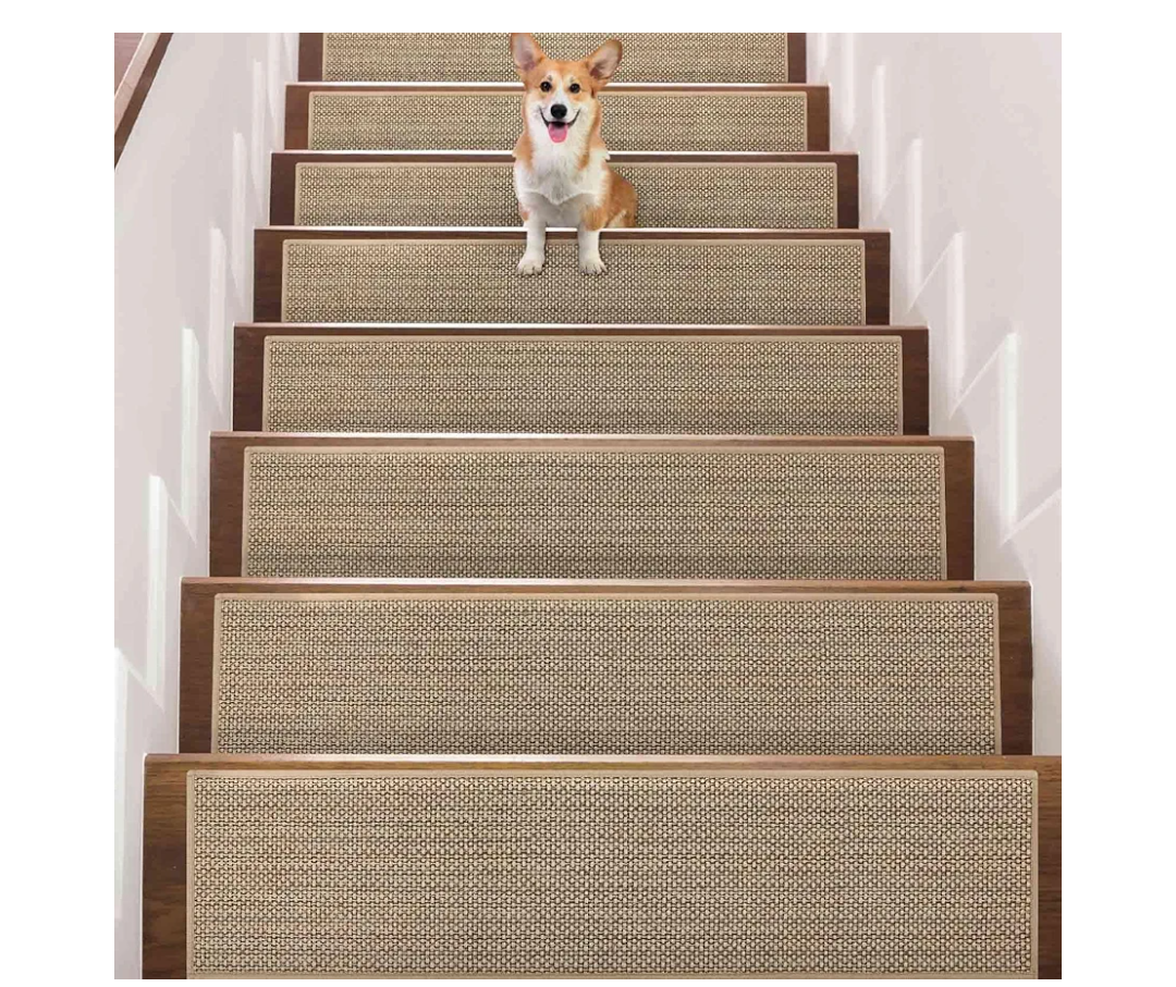 Seloom 9" x36" Stair Treads Non Slip Carpet for Wooden Steps Indoor, Peel and Stick Extra Wide Stair Tread Step Pads with Reusable Adhesive for Dogs Kids Elders, Machine Washable, 15 Pack, Beige