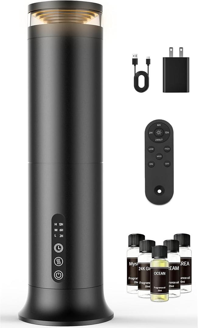 Waterless Scent Diffuser Starter Kit – TwoFluid Nano Tech 1000 Sq Ft Coverage, Aromatherapy Essential Oil Diffuser for Home, Hotel, Office, Included 5 Scented Essential Oils, Remote Control