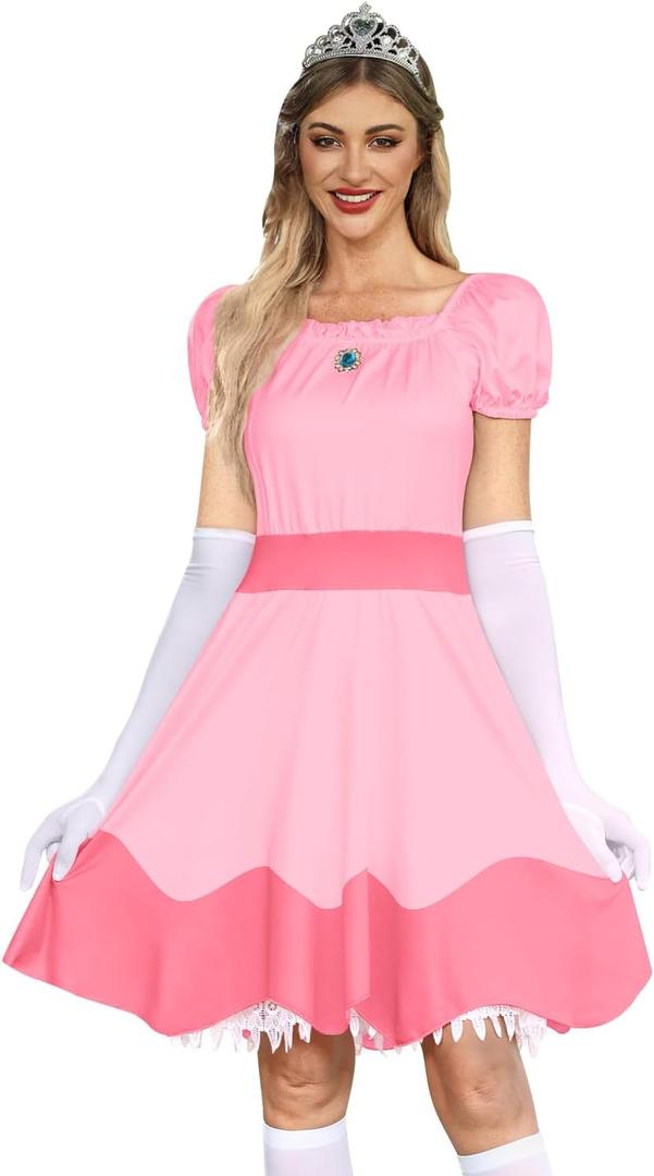 For G and PL Women's Pink Princess Costume Puff Sleeve Off Should Dress, XL