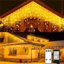 Blingstar Icicle Lights Christmas Lights Outdoor 49.2 Ft 440 LED Extendable Dripping Lights 8 Modes Warm White Icecycle String Lights Cascade for Indoor Outside Xmas Holiday House Decor, Clear Wire