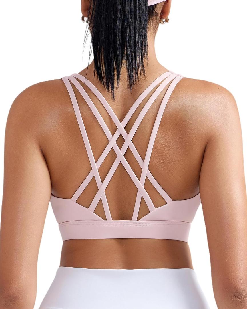 RUNNING GIRL Sports Bras for Women, Medium-High Impact Running Strappy Sports Bra with Removable Pads (M)