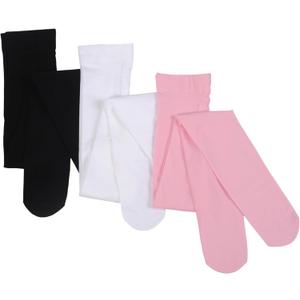 Girls Dance Tights Student School Tights 40 Den 3-Pack (11-13 Years, Black/White/Pink)