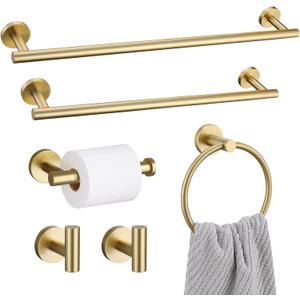 Brushed Gold Towel Bar Set 6Pieces Bathroom Hardware Accessories Set Towel Rack Set for Bathroom SUS304 Stainless Steel Toilet Paper Holder Wall Mounted, 23.6 Inch