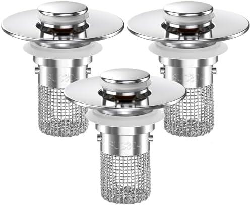 Bathroom Sink Drain Strainer, Pop-up Sink Drain Strainer with Removable Stainless Steel Strainer Basket Hair Catcher, Bathroom Sink Strainer for Bathroom Sink Stopper Replacement (1pcs)