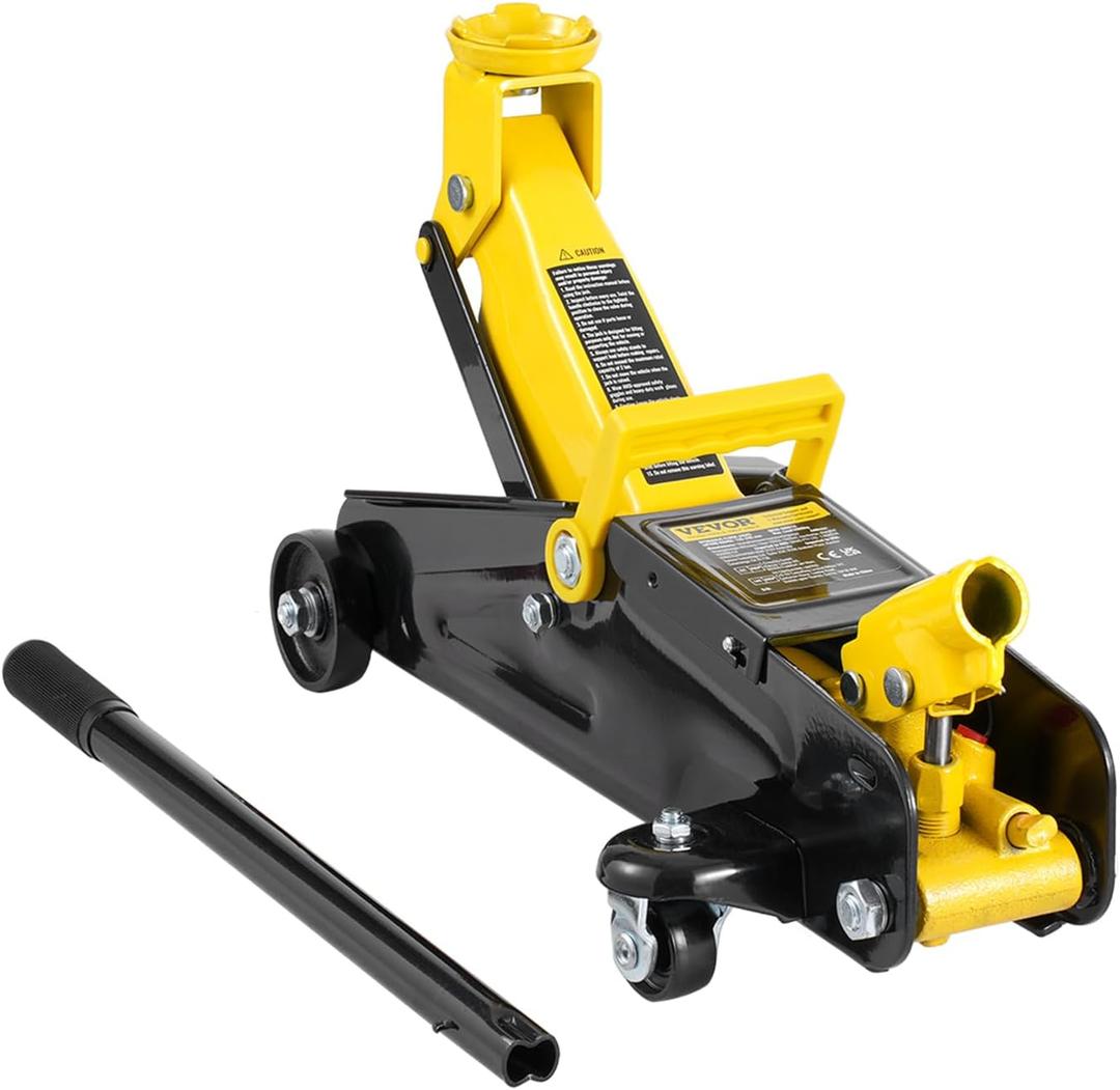 VEVOR Low Profile Floor Jack 2 Ton (4400 lbs), Heavy Duty Iron Hydraulic Racing Floor Jack, Hydraulic Car Jack, Single Piston Quick Lift Pump, 4.9"-13.2" Height Lifting Range (Yellow)