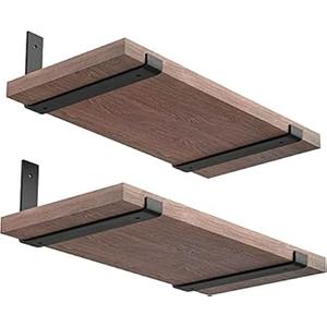 Shelf Bracket 12 Inches, Heavy Duty Floating Shelves Brackets Black Metal J Brackets with Wall Mounting Hardware for Floating Shelves