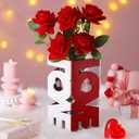 Pickmesh Valentine's Day Flower Vase Love Shaped Centerpiece for Table Decoration Red Love Wooden Sign Romantic Heart Glass Cylinder Vase for Home Valentine Gift Women Birthday Anniversary Wedding