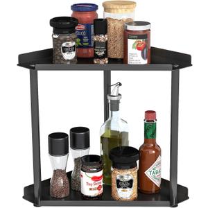 CHJgroup 2 Tier Small Spice Rack Organizer for Kitchen Countertop Black