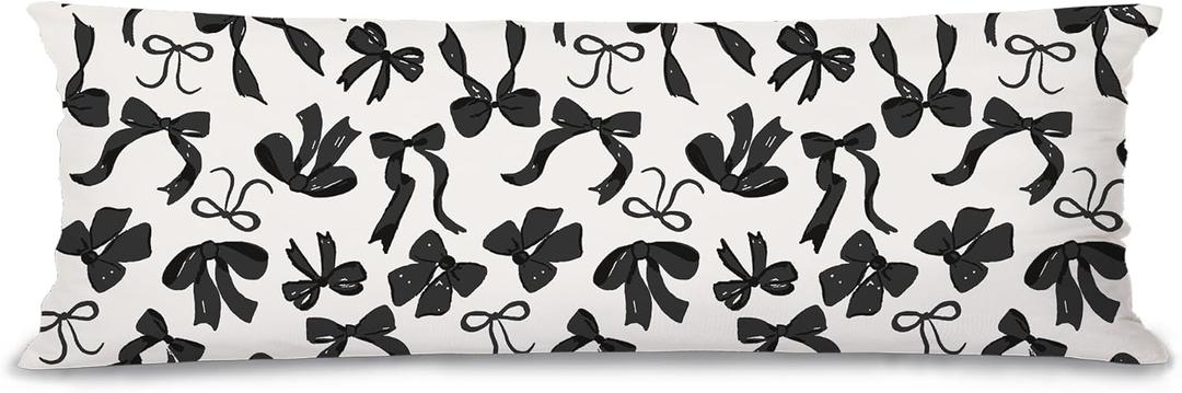 Coquette Preppy Black Bow 20x54 Body Pillow Cover Case, Dark Coquette Room Decor, Preppy Room Dorm Decor, Girly Ribbon Decorative Long Hug Pillow Cases for Bed Couch