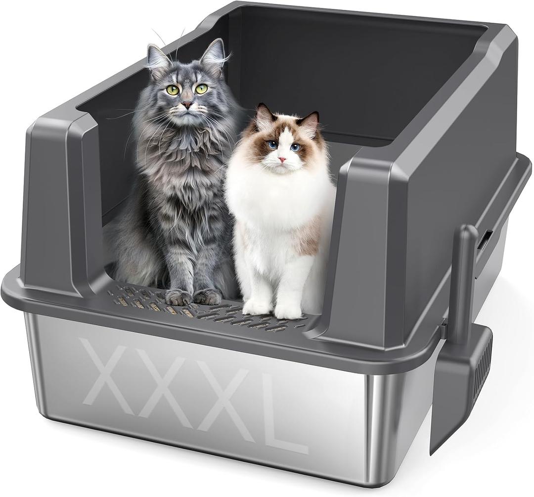 XL Stainless Steel Litter Box with Lid, 28" L x 20" W x 14" H Extra Large Cat Litter Box, Enclosure Metal Cat Litter Pan with High Side, Non-Stick, Anti-Leakage, Easy Clean for Big and Multiple Cats
