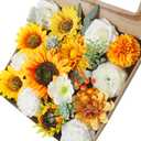 Artificial Flowers Rose Sunflower Combo Set, Real Touch Fake Rose Bouquets with Stems for Wedding Party DIY Centerpieces Floral Arrangements Home Decorations(Yellow, 1)