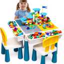 Kids Activity Table Toddlers Kids Table and Chair Set with 152Pcs Large Marble Run Building Blocks All in One Kids Play Water Tables Sand Tables, STEM Toys for Boys Girls 3 4 5 6 Year Old (Multicolor)