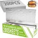 Aluminum Foil Sheets - 200 Count Pre Cut Tinfoil, 12" x 10.6" Inch Pre Cut Foil Sheets for Food, Hot Dog or Sandwich Wrap, Food Storage, Baking, Catering, Restaurant, Kitchen Use