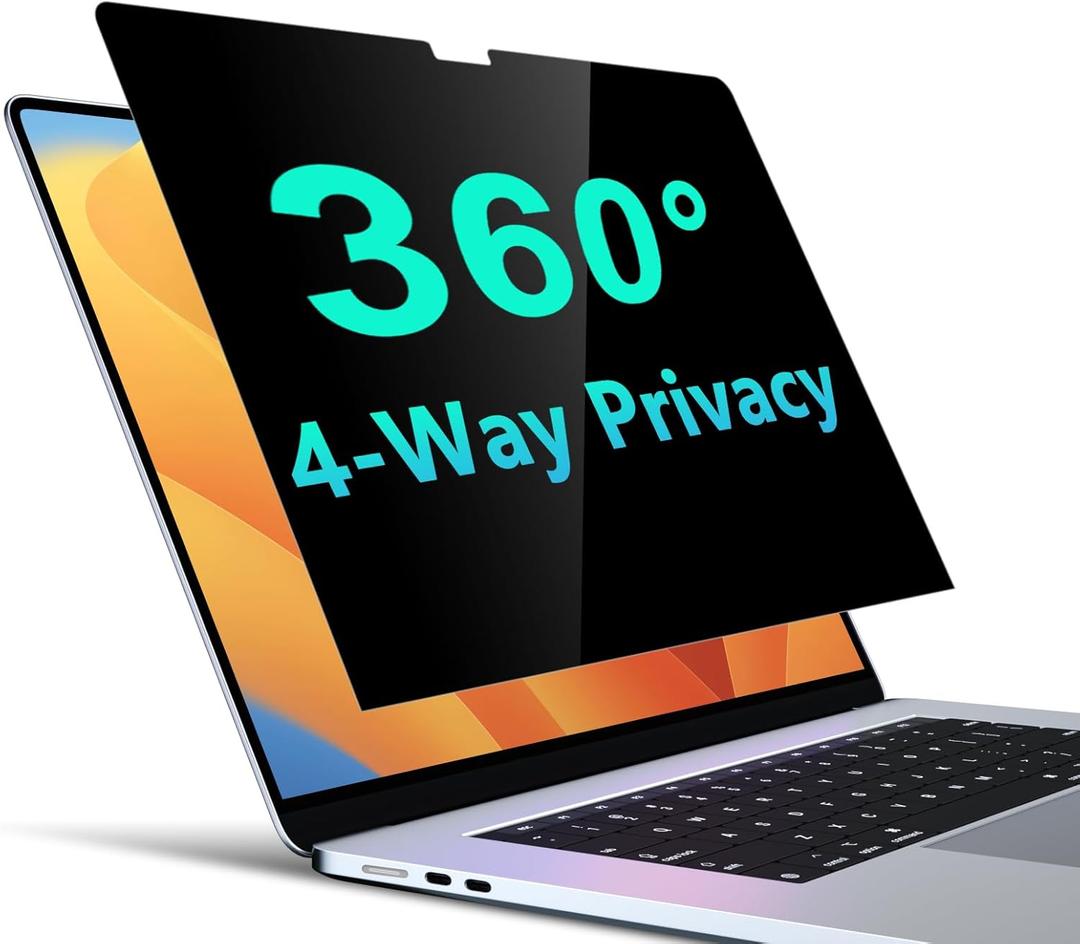 PYS 4-Way Privacy Screen for MacBook Pro 14 Inch (2024-2021, M4, M3, M2, M1) - 360 Anti-Spy Filter, Matte Anti-Glare Protector, Scratch-Resistant Film, Laptop Privacy Filter Shield (Black)