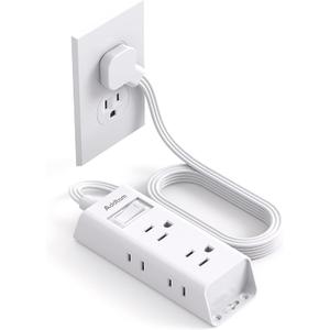 Cruise Essentials - Flat Plug Power Strip, Addtam 5 ft Ultra Flat Extension Cord with 6 Outlets Extender, No Surge Protector for Cruise Ship, Travel, Dorm, Home Office, ETL Listed (White)