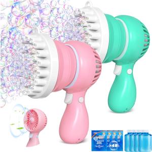 Sloosh 2 PCS Tape-C Charging Bubble Gun Toy for Ages 3-8 Boys Girls with Removable Fan, Bubble Solution, Bubble Machine Gun for Kids, Adults, Summer Toys, Party Favors, Easter, Birthday Gift, Outdoor