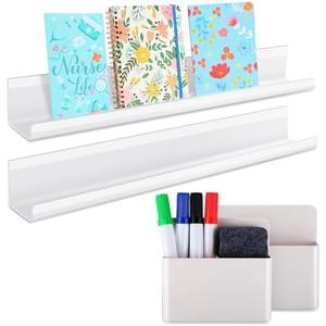 Menkxi 4 Pcs Magnetic Book Shelf for Whiteboard Classroom Reusable Acrylic Book Display Shelf with Pen and Eraser Holder Magnetic Floating Bookshelves Back to School Gift for Teacher Office Fridge