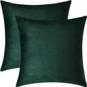 Mixhug Decorative Throw Pillow Covers, Velvet Cushion Covers, Solid Throw Pillow Cases for Couch and Bed, Dark Green, 16 x 16 Inches, Set of 2