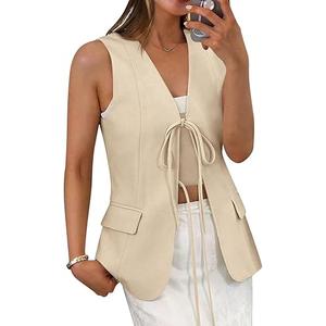 Cicy Bell Womens Tie Front Blazer Vest Summer Sleeveless V Neck Tank Top 2025 Casual Business Waistcoat (XL)
