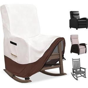 Outdoor Rocking Chair Covers, 600D Heavy Duty Waterproof Patio Recliner Chair Cover, Outdoor Furniture Covers Waterproof for Lawn/Garden Patio Rocking/Recliner Chair, Beige&Brown